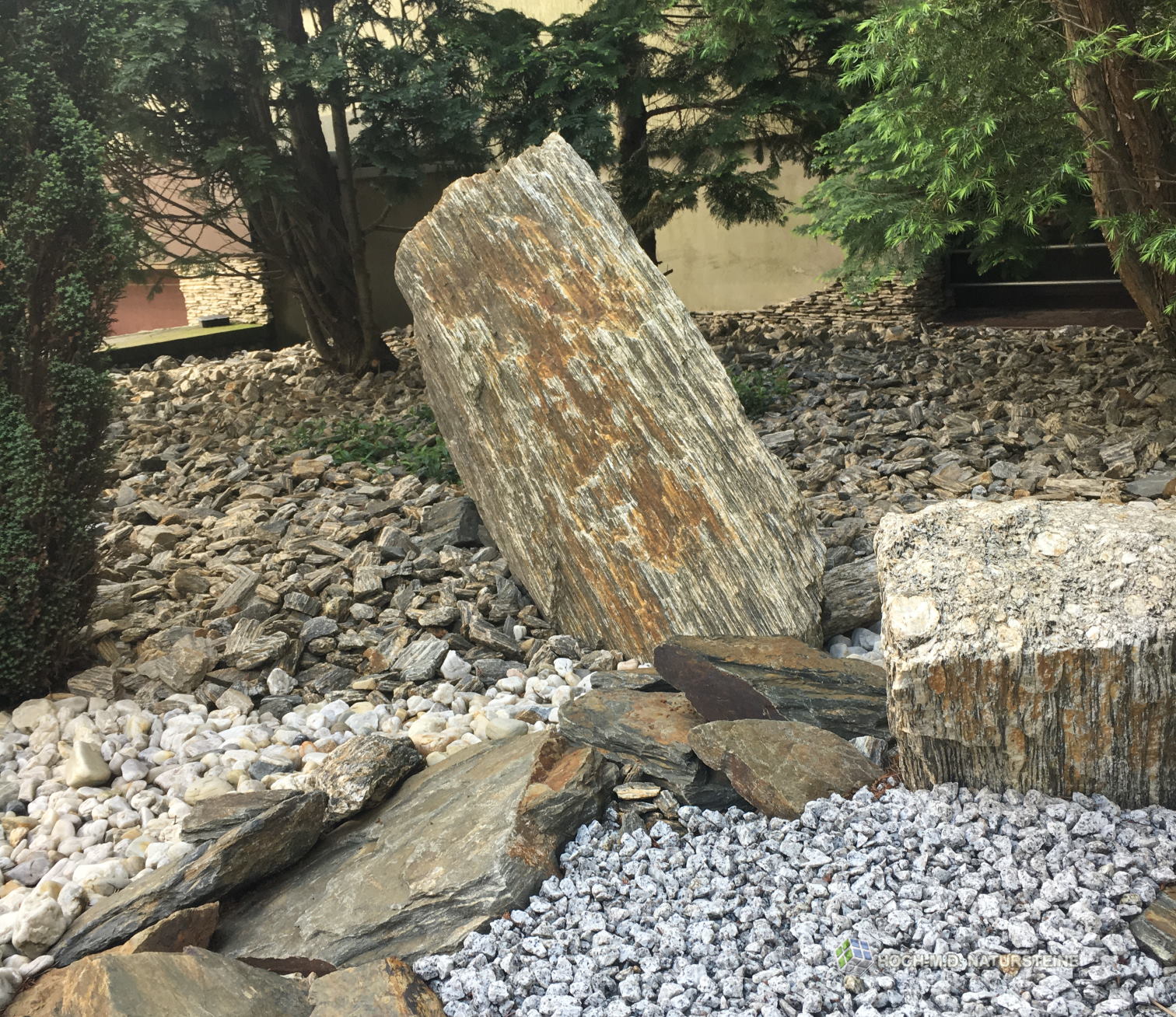 Gneis Platten, Monolithen, Felsen und Schotter im Außenbereich, Referenzen