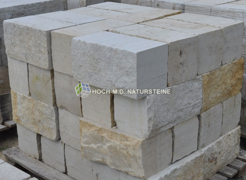 Sandstein Mauersteine gelb 4-fach gesägte Sandsteinmauersteine